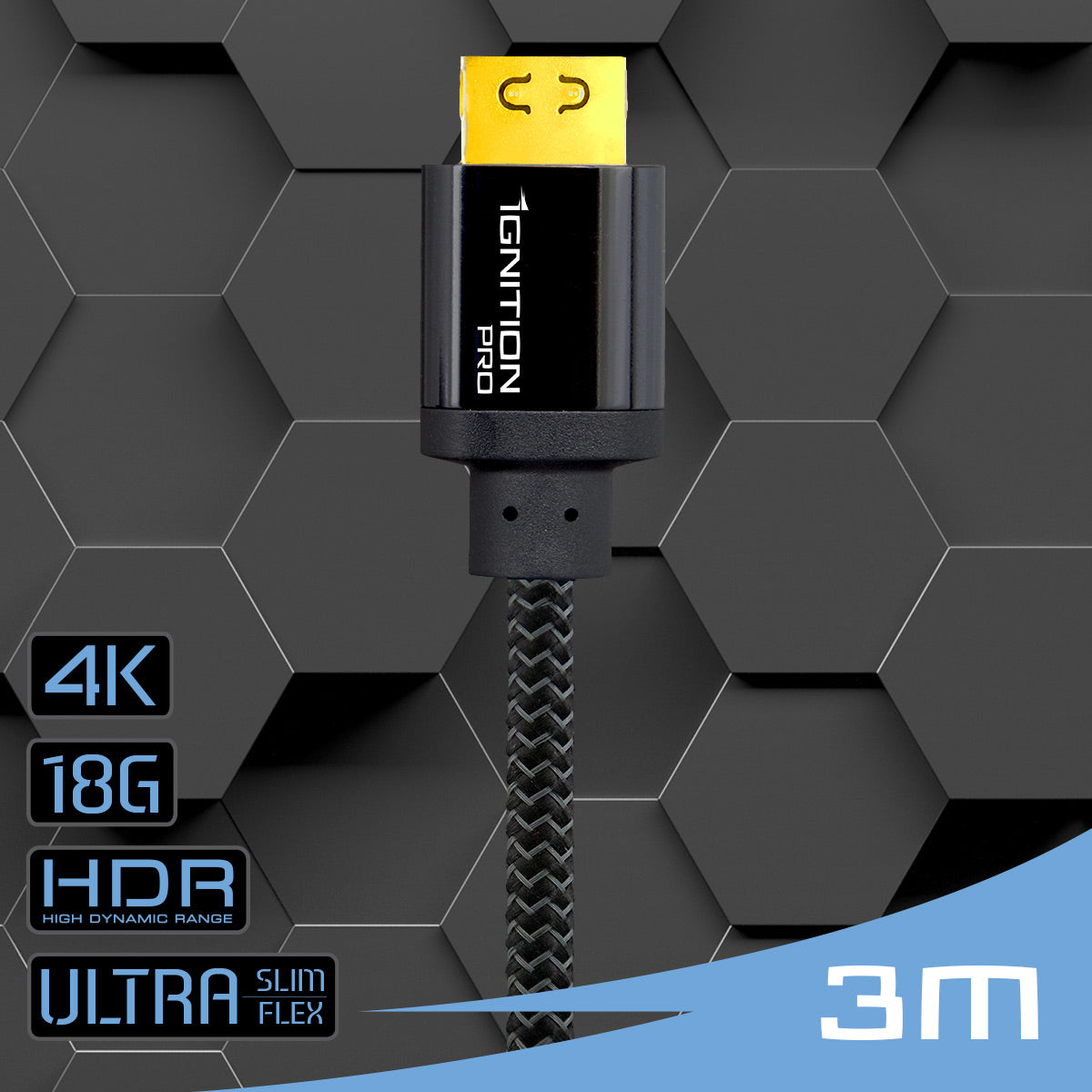 3m 4K HDMI Cable – 18Gbps Ultra High Speed HDMI Cables (HDMI to HDMI Cable)  – 4K@60Hz HDR HDMI Cord with Braided Cover – 3m Long HDMI Cable Compatible